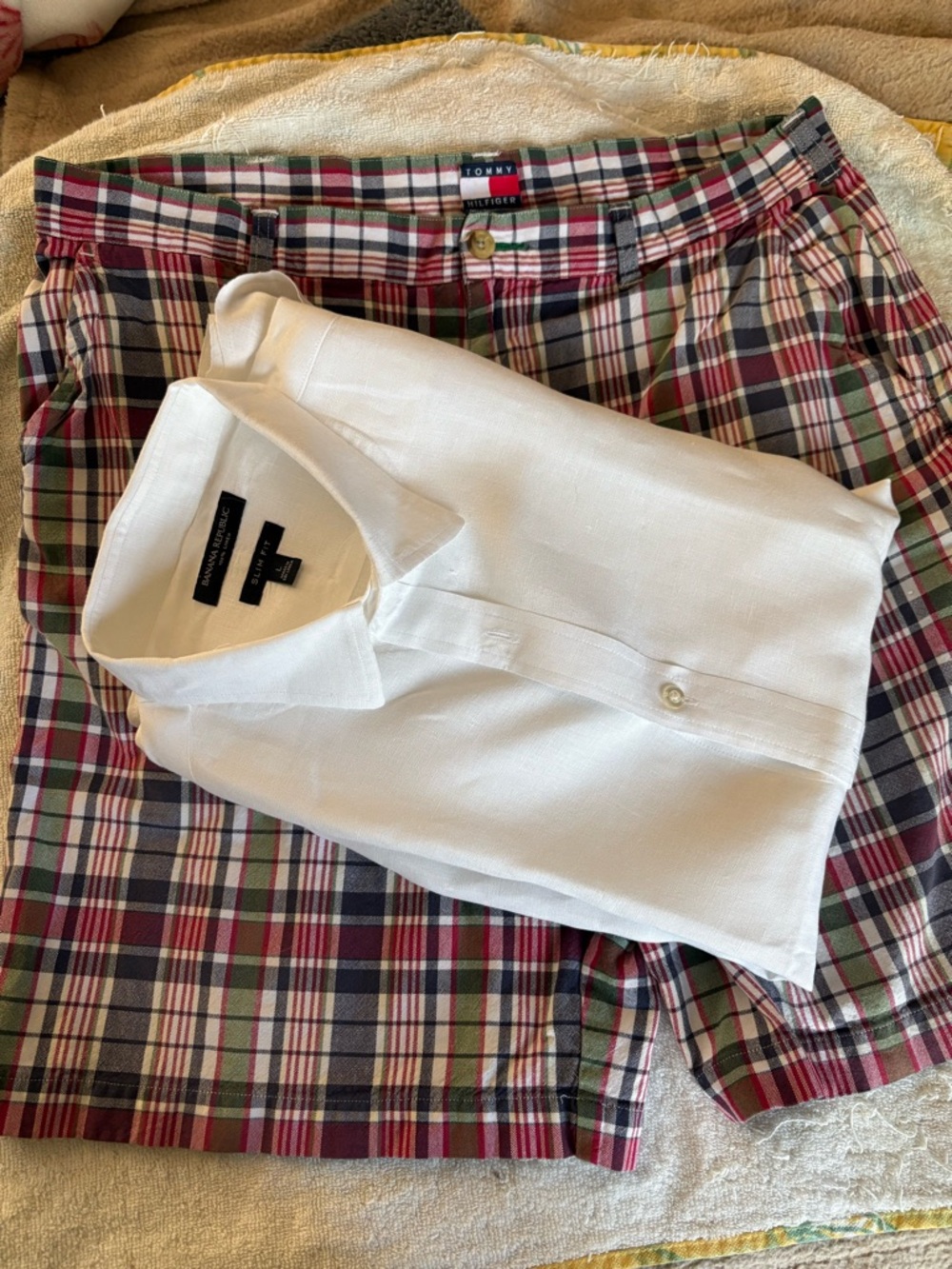 Tommy Hilfiger Madras Plaid Shorts Mens 36 Preppy Summer Cotton
